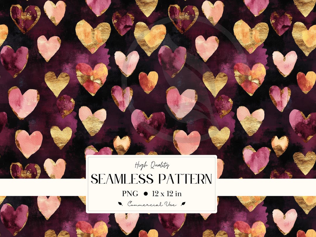 Romantic Watercolor Heart Seamless Pattern for Valentine's Crafts and ...