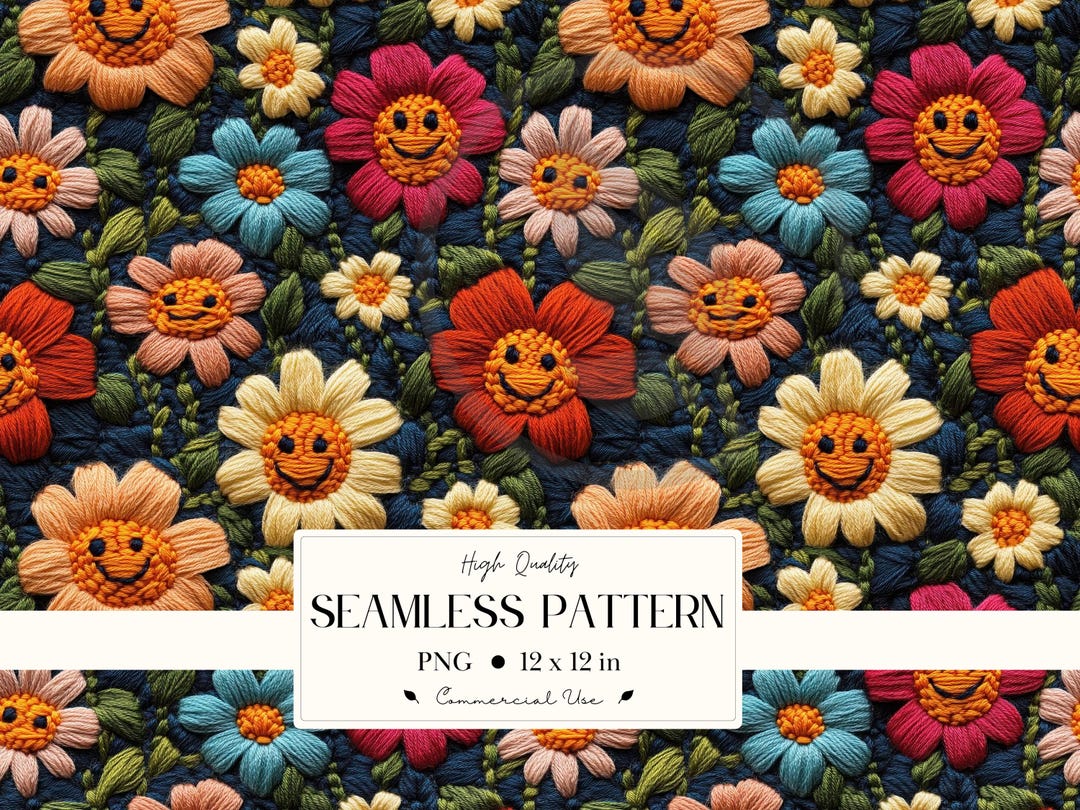 Smiling Daisies Embroidery Seamless Spring Pattern for Fabric - Etsy