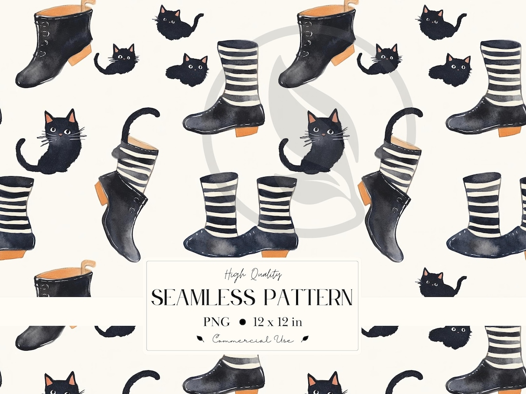 Charming Cat and Boots Seamless Pattern, Cozy Design for Minimal Sketch ...