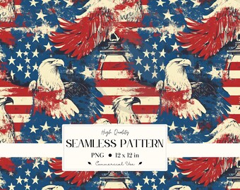 Patriotyczny orzeł i flaga bez szwu – cyfrowy papier z okazji Dnia Niepodległości USA, tło w stylu vintage Americana