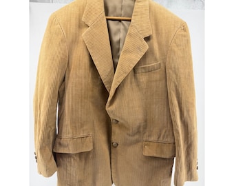 Vintage Cianni Mens Tan Wide Wale Corduroy Blazer Jacket 2-Button Sport Coat 40R