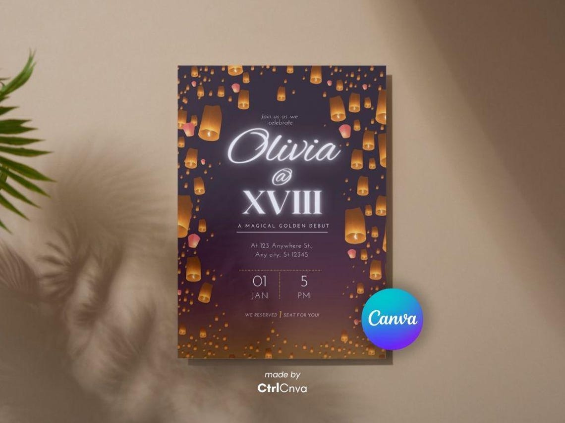 Floating Invite Tangled-inspired Debut Invitation | 18th Birthday Canva Template ...