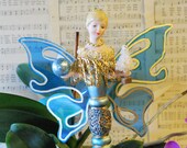Blue Acetate Fairy ornament, French Fairy Ornament, French Assemblage ornament, Victorian fairy ornament, Rustic French Christmas ornament