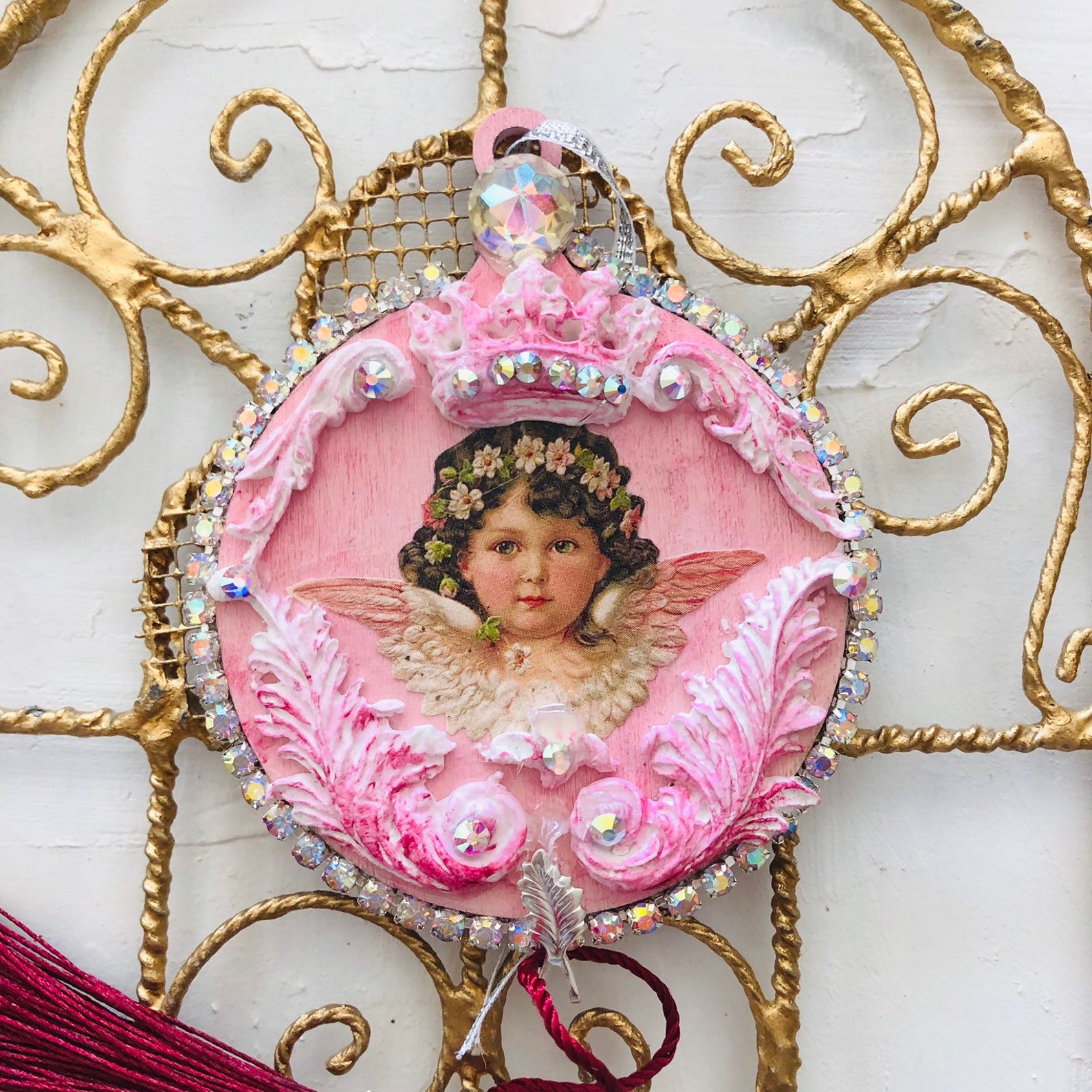 Rhinestone Angel french ornament Cherub Ornaments French Etsy