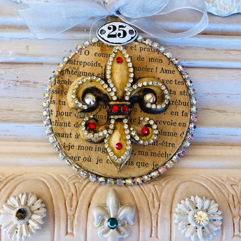 Rhinestone Fleur de lis ornament French Ornament Country French ornament Baroque Ornament Vintage ornament Old World Ornament