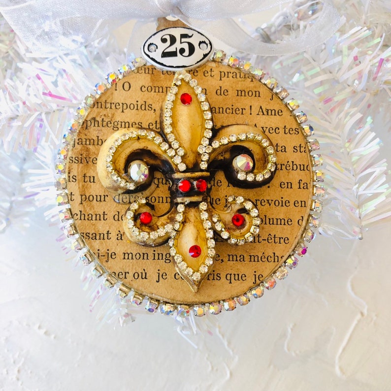 Rhinestone Fleur de lis ornament French Ornament Country French ornament Baroque Ornament Vintage ornament Old World Ornament