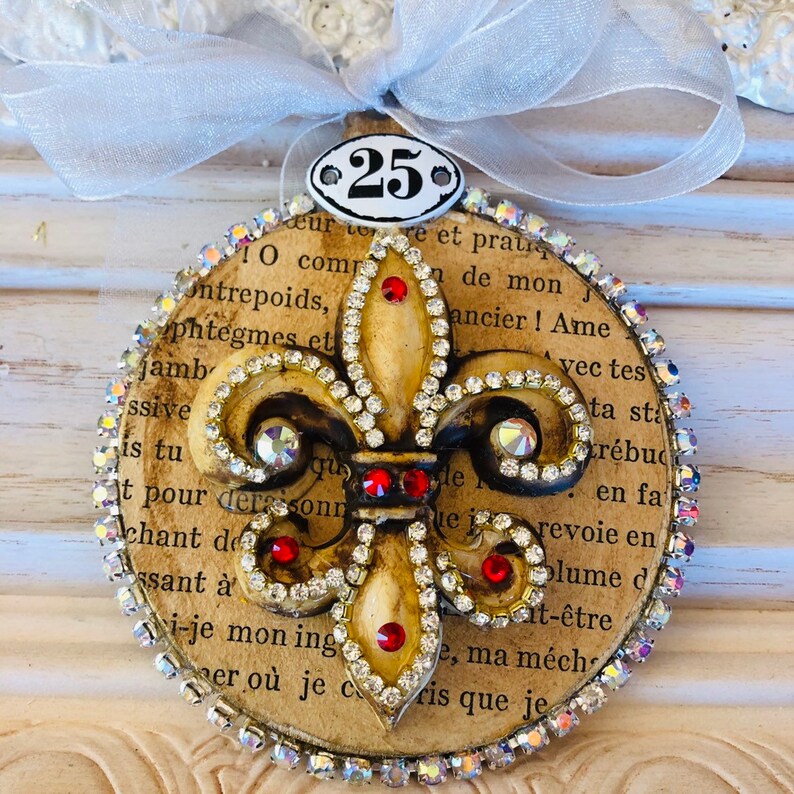 Rhinestone Fleur de lis ornament French Ornament Country French ornament Baroque Ornament Vintage ornament Old World Ornament
