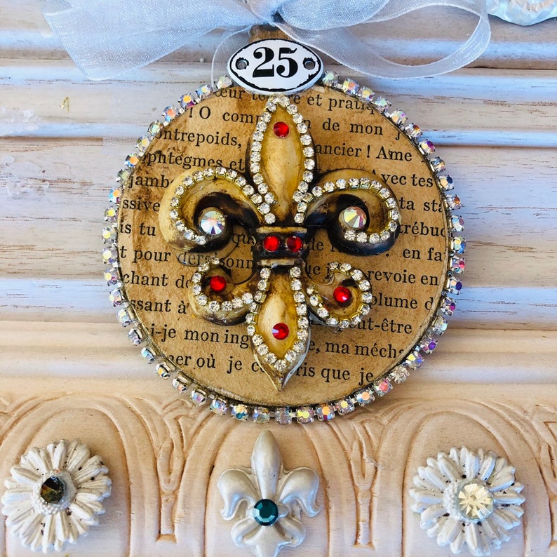 Rhinestone Fleur de lis ornament French Ornament Country French ornament Baroque Ornament Vintage ornament Old World Ornament