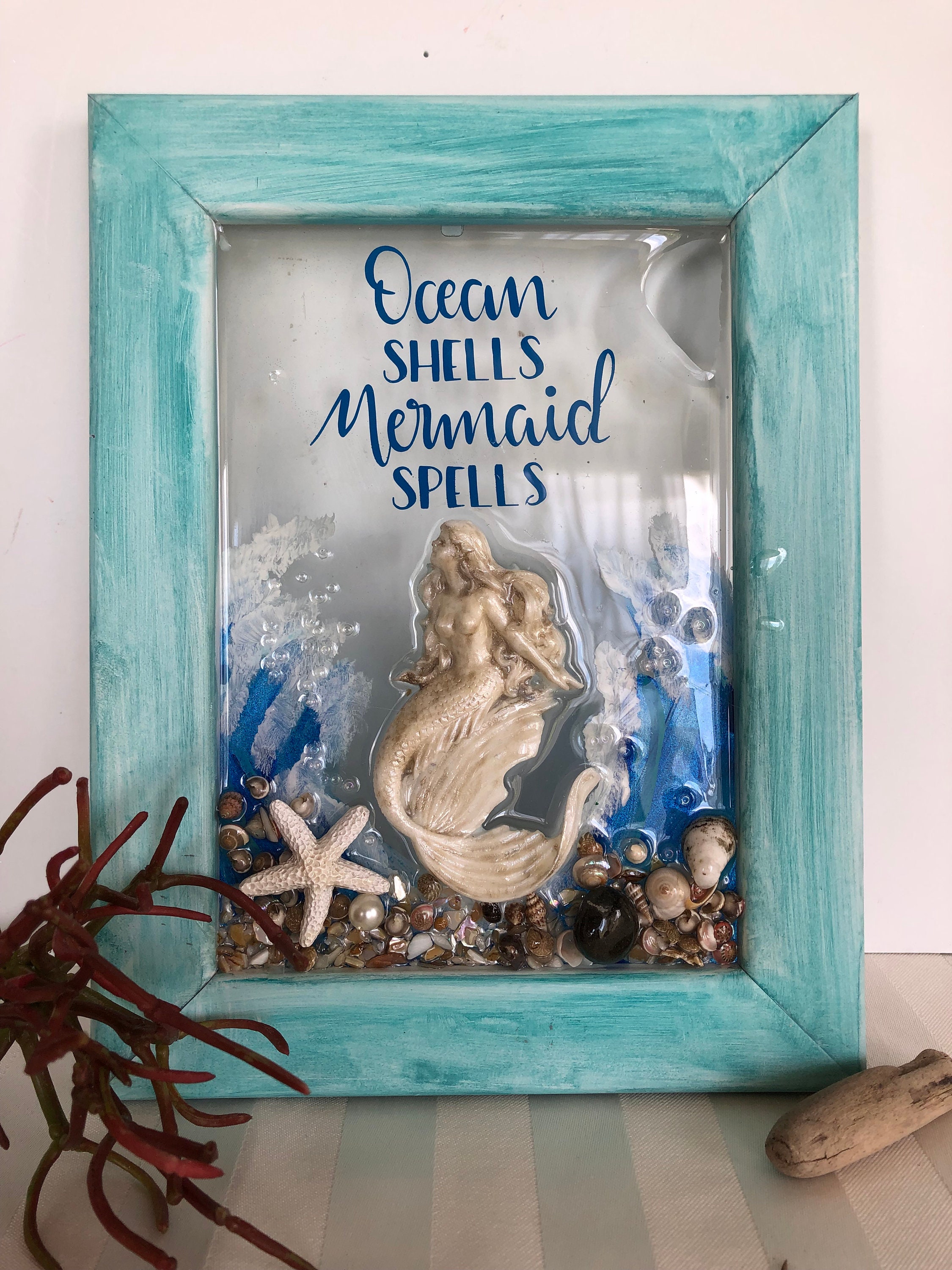 Mermaid Sea Glass Resin Art Mermaid Decor Fish Seascape Resin Art Resin Glass Art Resin Starfish Resin Ocean Scene Seaglass Picture