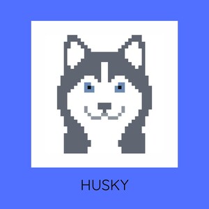 Patrón de punto de cruz de husky, retrato de perro, apto para principiantes, adorno navideño (descarga en PDF)