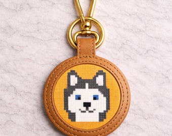Husky Needlepoint Key Fob Pattern, Beginner Friendly Bag Charm (PDF Download)
