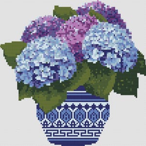 Chinoiserie Hortensie Nadelspitzenmuster, Blau Weiße Blumenkarte (PDF Download)