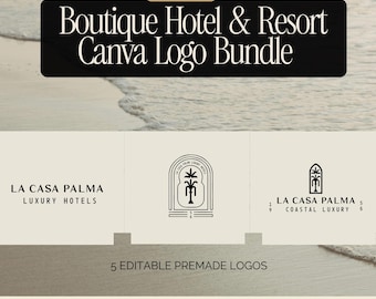 Premade Hotel Logo Kit | 5 Editable Canva Logos | Luxury Boutique & Resort Brand Identity | Welcome Template, Door Cards