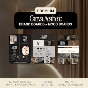 Bearbeitbare Canva Brand Board Vorlage | Luxus Moodboard & Visual Identitäts Kit | Vorgefertigter Farbpaletten-Leitfaden für das Branding für kleine Unternehmen