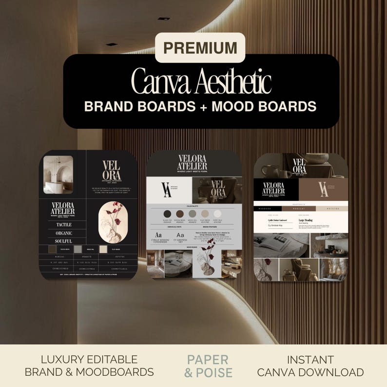 Editable Canva Brand Board Template | Luxury Moodboard & Visual Identity Kit | Premade Color Palette Guide for Small Business Branding image 1