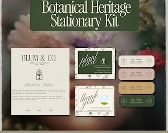 Botanical Heritage Stationery & Packaging Kit | Thank You Cards, Plant Care Card, Business Letterhead, Stickers | Canva Editable
