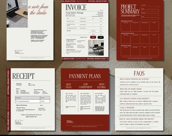 Modern Client Onboarding Templates for Canva | Invoice, Receipt, Payment Plan, Contract Forms | Luxury Editorial Business Docs Bundle