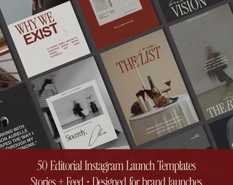 Luxury Brand Instagram Launch Templates for Canva | 50 Burgundy Editorial Feed + Posts for Brands & Creatives, Bonus Profile Chat Bot