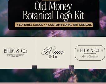 Old Money Logo Kit, Botanical Floral Brand Identity, Canva Editable Templates, Luxury Boutique Logo Suite, Color Palette + Brand Board