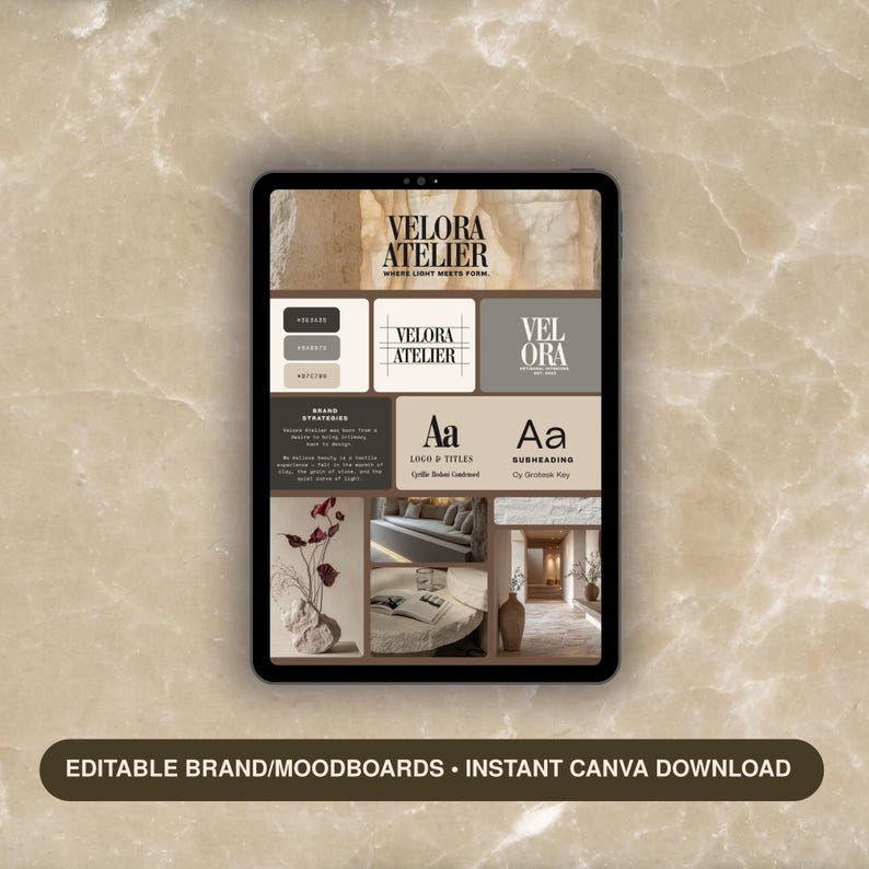 Editable Canva Brand Board Template | Luxury Moodboard & Visual Identity Kit | Premade Color Palette Guide for Small Business Branding image 5