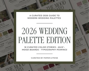2026 Wedding Color Palette Guide | 16 Romantic, Moody & Classic Wedding Palettes | Color Quiz, Canva Mood Board Template (Digital Download)