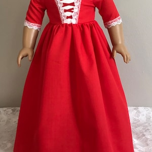 Colonial Red Day Dress with Mob Cap for 18 Inch or AG Felicity or Elizabeth Doll