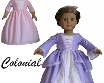 Colonial  Evening Dress, Day Dress, Pinner Cap & Dust  Bonnet Patterns for 18 inch or AG Doll - INSTANT DOWNLOAD