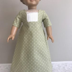 Regency 1810 Pastel Green and Cream Polka Dot Cotton Dress for AG Caroline or 18 Inch Doll
