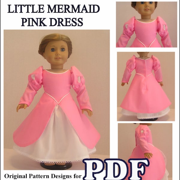 The Little Mermaid Pink Dress PDF Pattern for AG Doll - Instant Download