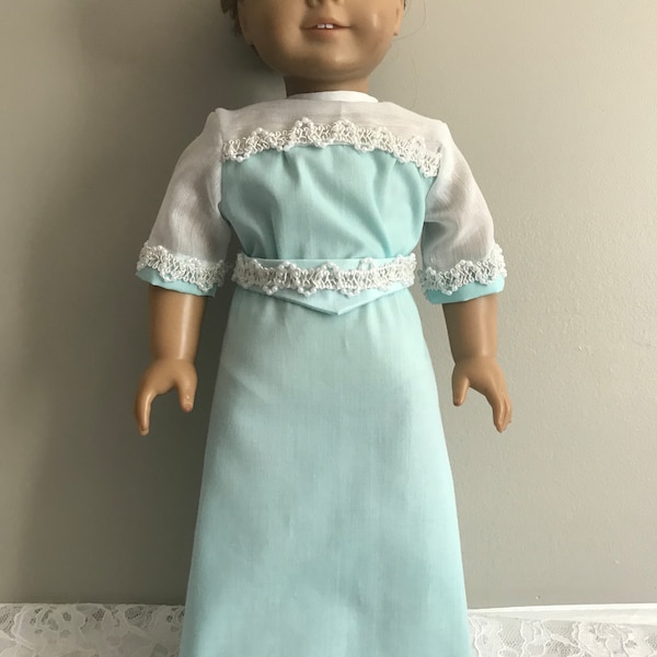 Edwardian Titanic Era Pastel Blue Cotton Dress for AG Samantha or 18 Inch Doll