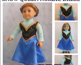 The Snow Queen Nordic Dress PDF Pattern for AG or 18" Anna Doll - Instant Download