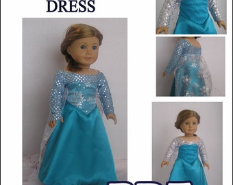 Snow Queen - PDF  Dress Pattern for American Girl or Elsa Doll - INSTANT DOWNLOAD