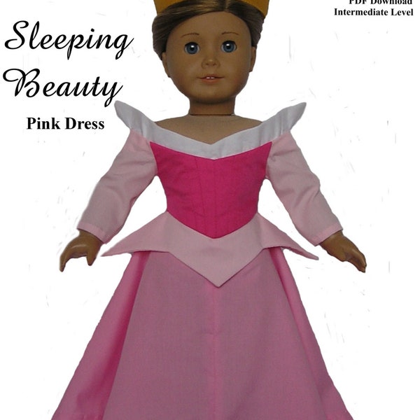 Sleeping Beauty Pink Dress , Crown Movie Style - PDF Pattern for 18 Inch Doll