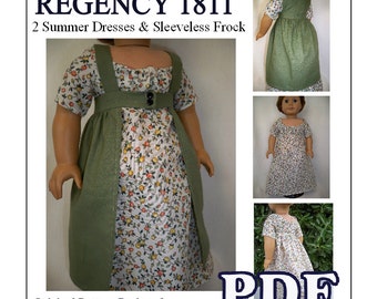 Regency 1811 Summer Dresses and Sleeveless Frock Pattern for American Girl or 18 inch doll - INSTANT DOWNLOAD
