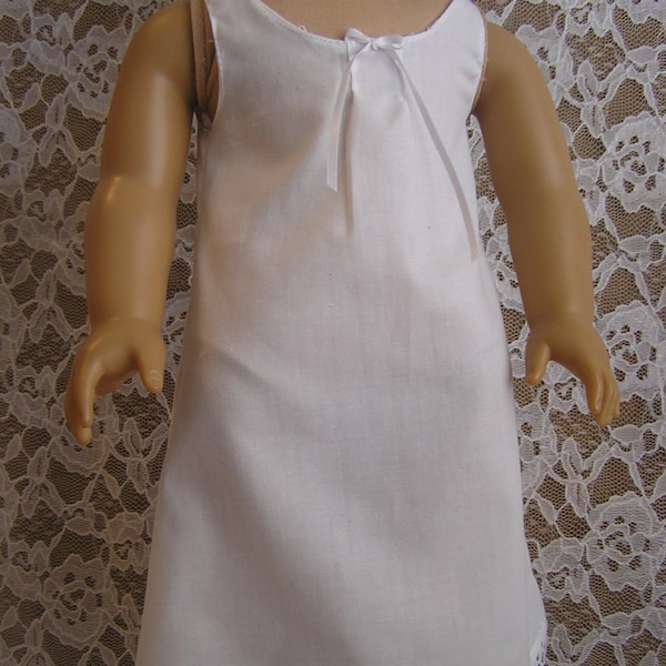 White Cotton Round Neck Chemise for American Girl or 18 inch Doll