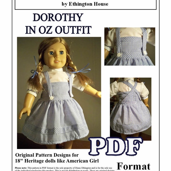 Dorothy In Oz Blouse, Jumper and Slip Pattern for American Girl or 18 inch Doll - INSTANT DOWNLOAD