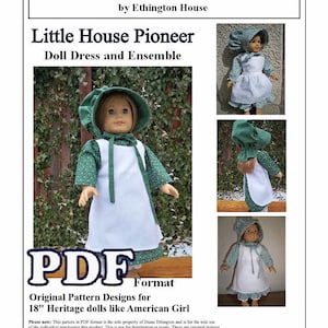 Little House Pioneer 1800s Dress, Bonnet, Drawers with 2 Aprons Pdf Pattern for AG or 18 inch Doll - INSTANT DOWNLOAD