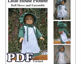 Little House Pioneer 1800s Dress, Bonnet, Drawers with 2 Aprons Pdf Pattern for AG or 18 inch Doll - INSTANT DOWNLOAD