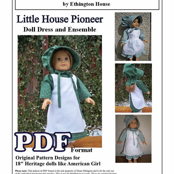 Little House Pioneer 1800s Dress, Bonnet, Drawers with 2 Aprons Pdf Pattern for AG or 18 inch Doll - INSTANT DOWNLOAD