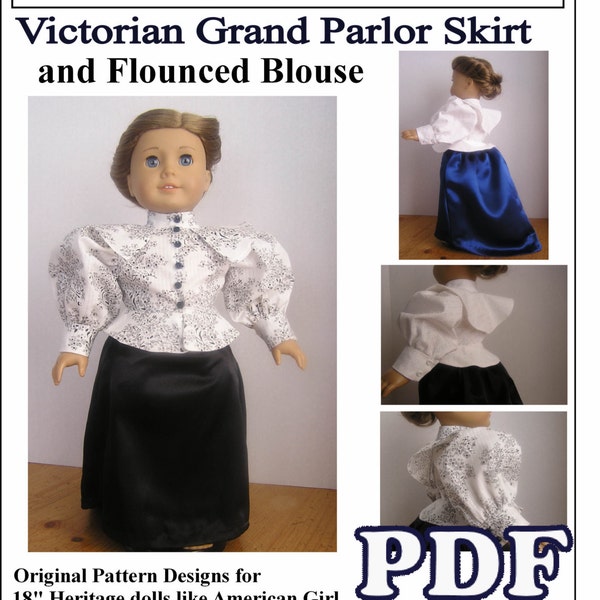 Victorian Grand Parlor Skirt and Flounced Blouse PDF Pattern for American Girl Doll -  Instant Download