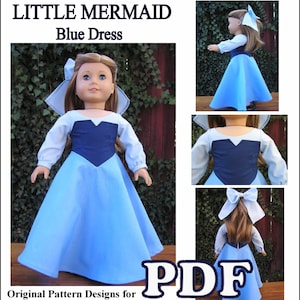 The Little Mermaid Blue Dress AG PDF Doll Dress Pattern - Instant Download