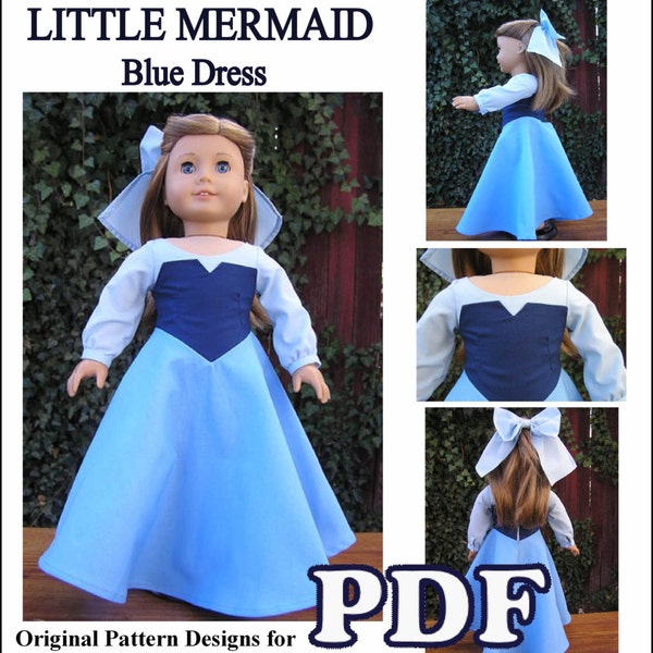 The Little Mermaid Blue Dress AG PDF Doll Dress Pattern - Instant Download