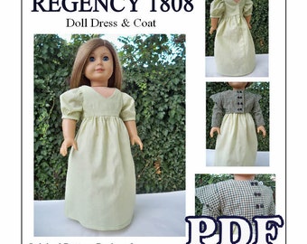 Regency 1808 V-hals poppenjurk met kapmouw Empire taillejas pdf-patroon voor AG of 18 inch pop- INSTANT DOWNLOAD