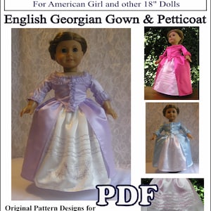 English Georgian Gown with Petticoat c.1777 PDF pattern for AG Doll - Instant Download