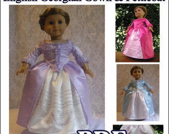 English Georgian Gown with Petticoat c.1777 PDF pattern for AG Doll - Instant Download