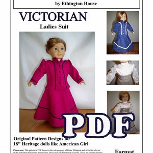 Victorian 3 Piece Ladies Suit - Skirt, Blouse, Jacket - Pattern for 18 inch or American Girl Dolls - INSTANT DOWNLOAD
