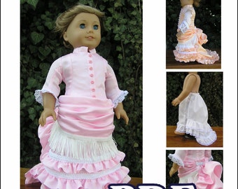 American 1880 Bustle Dress and Petticoat PDF Pattern for American Girl or 18 inch Doll - INSTANT DOWNLOAD