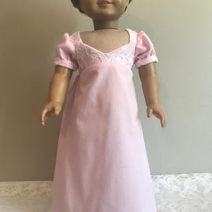 Regency Soft Pink Cotton and Lace Day Dress for AG Caroline or 18 Inch Doll