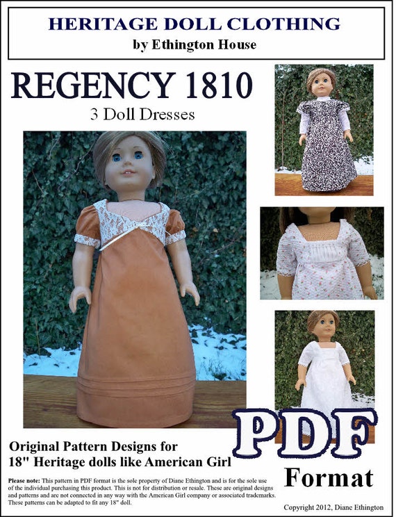 PDF SEWING PATTERN Fits Like American Girl Doll Clothes / Regency Afternoon  Gown by Farmcookies / 18 Inch Doll Clothes Pattern 
