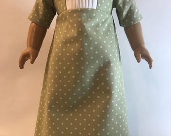 ON SALE Regency Pale Green Dotted Cotton Dress with Fichu for AG or 18 Inch Doll